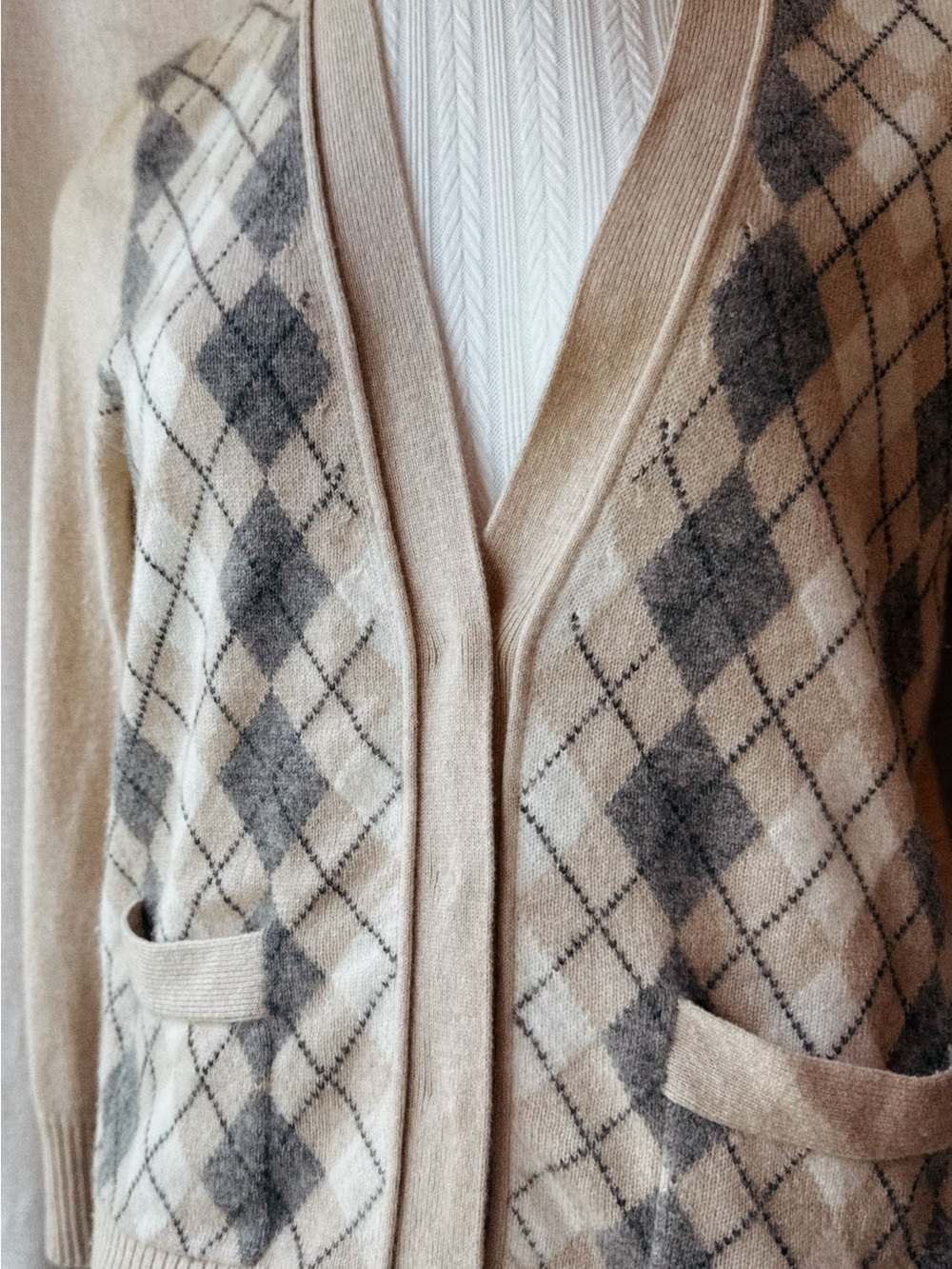 100% Cashmere • J.Crew Magnifica • Heathered• Elevated Argyle Cardigan • IYKYK